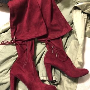 NATURE BREEZE BURGUNDY COLORED THIGH HIGH BOOTS